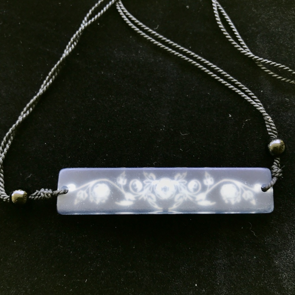 Black White Glass Bead and Rope Necklace Goth